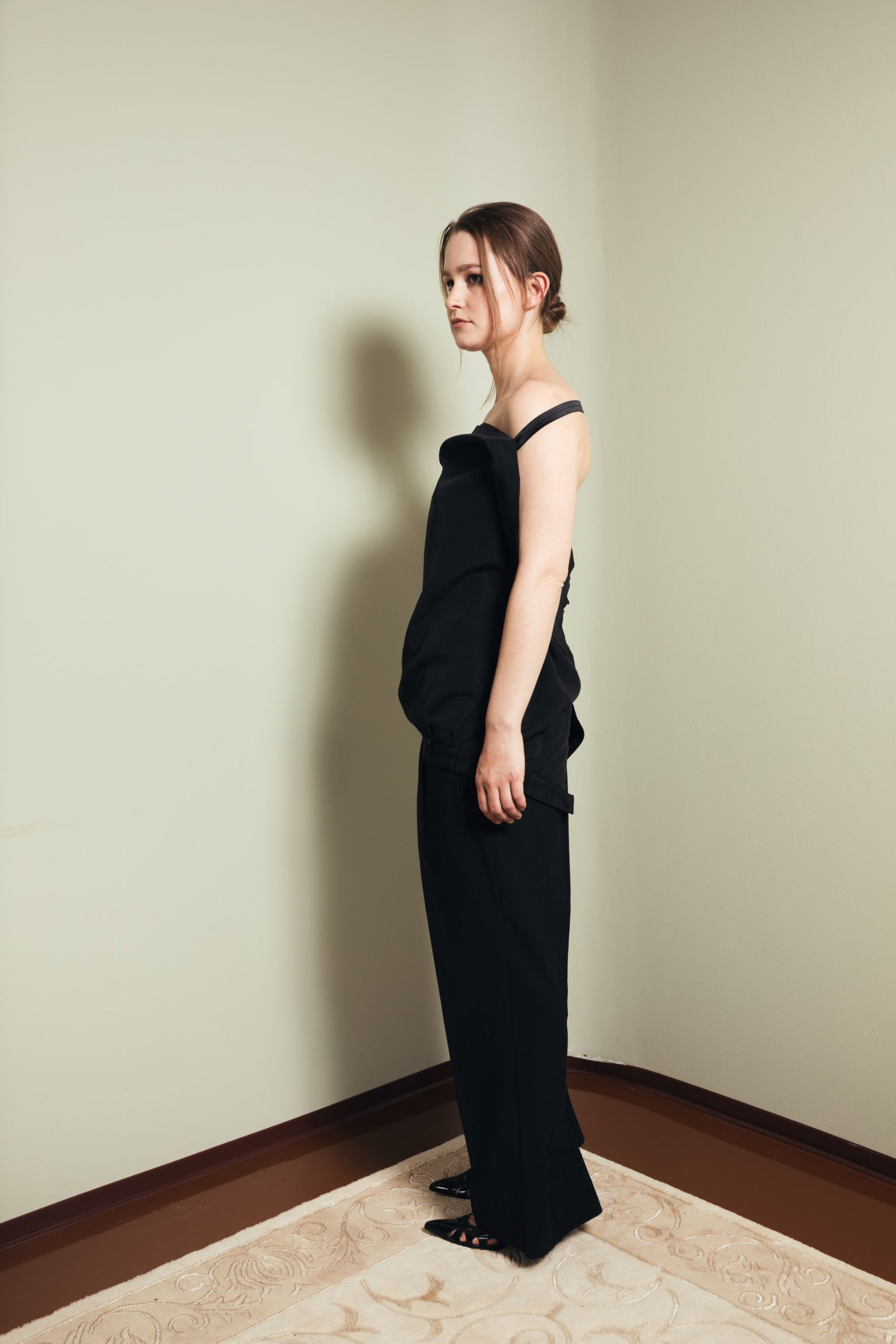 Patch pant leg trousers in black S-L