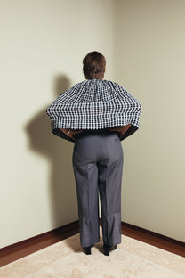 Patch pant leg trousers in grey M-XL